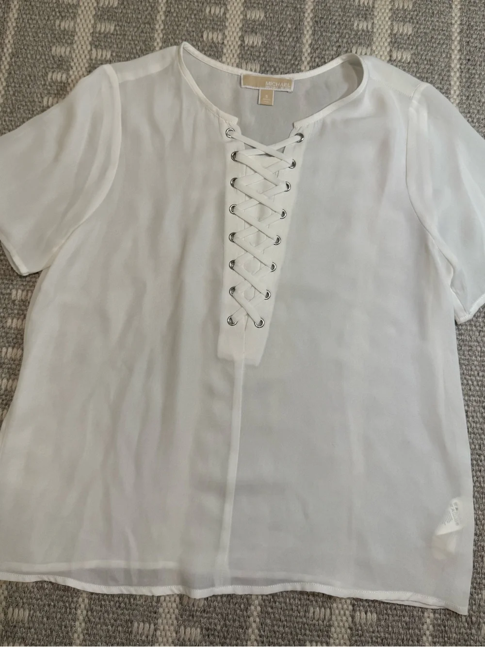 Michael Kors Small White Lace-Up Grommet Blouse Short Sleeve